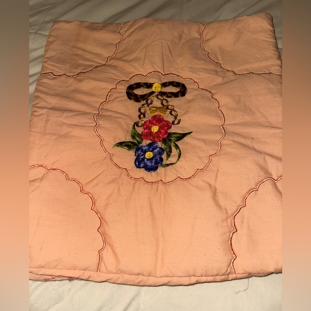 Vintage light pink pillow covers w/embroidered flowers